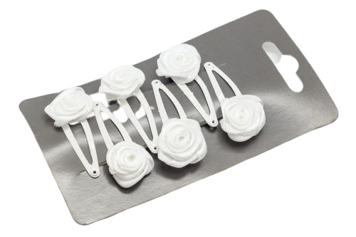 Hair slide with white rose - 6pcs.