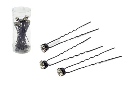 Waved black hairpin with jet 45mm - 20pcs.