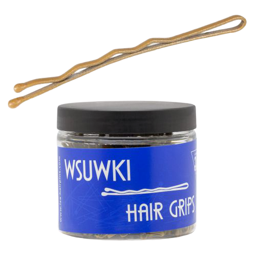 Waved hairgrips two balls pointed 50mm - gold matt / 250g