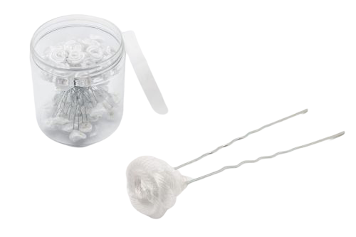 Waved hairpin with white rose 45mm / 50 pcs.