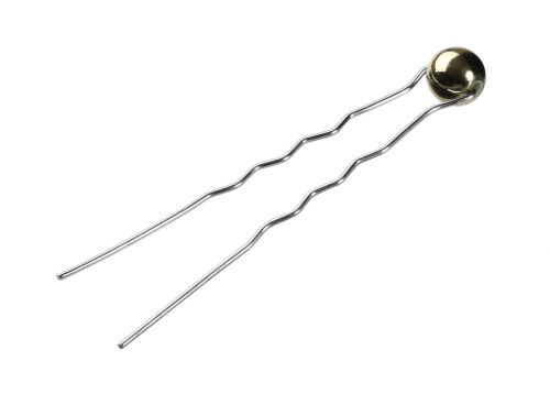 Waved silver hairpin with gold pearl 65mm / 50 pcs.