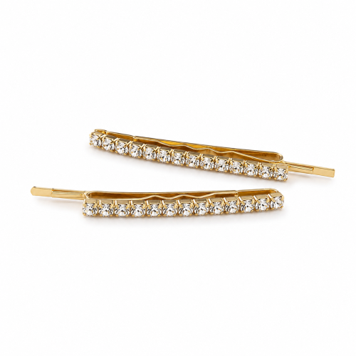Waved gold hairgrip with crystals 60mm / 2 pcs.