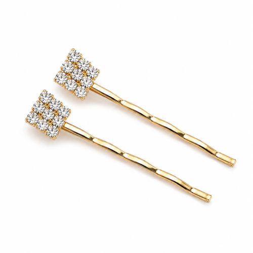 Waved gold hairgrip with crystals 50mm / 2 pcs.