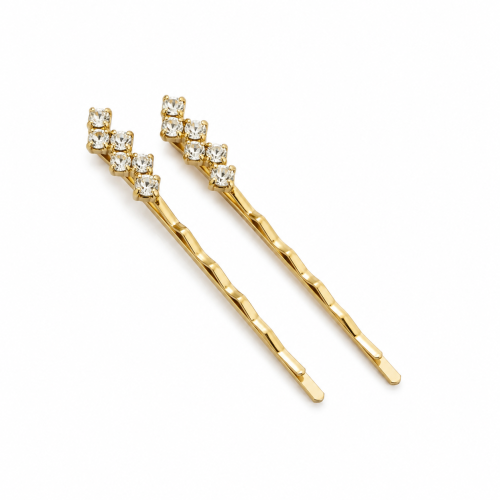 Waved gold hairgrip with crystals 50mm / 2 pcs.