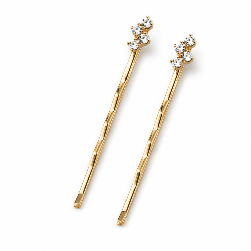 Waved gold hairgrip with crystals 50mm / 2 pcs.