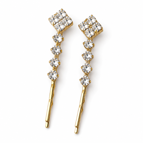 Waved gold hairgrip with crystals 60mm / 2 pcs.