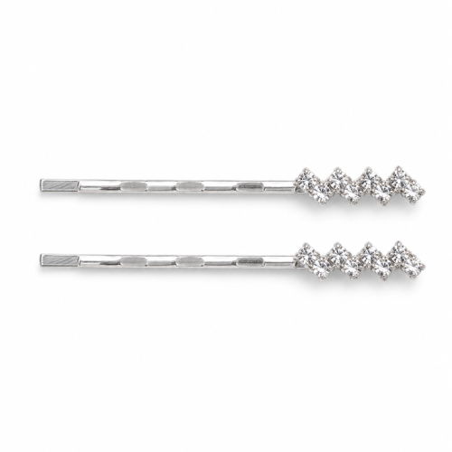 Waved silver hairgrip with crystals 50mm / 2 pcs.