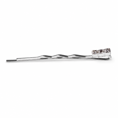 Waved silver hairgrip with crystals 50mm / 4 pcs.
