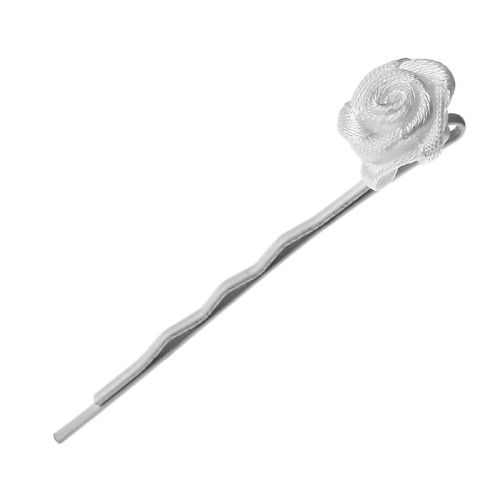 Waved white hairgrip with white rose 60mm / 10 pcs.